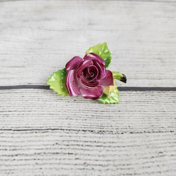 Vintage Cara China Staffordshire Porcelain Pink Rose Brooch- England Flower Pin - Picture 1 of 5